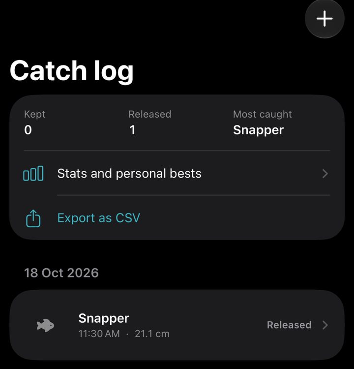 The catch log, showing one snapper released on 18 October.